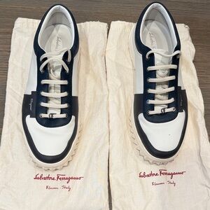 Salvatore Ferragamo Men's Navy and White Sneakers